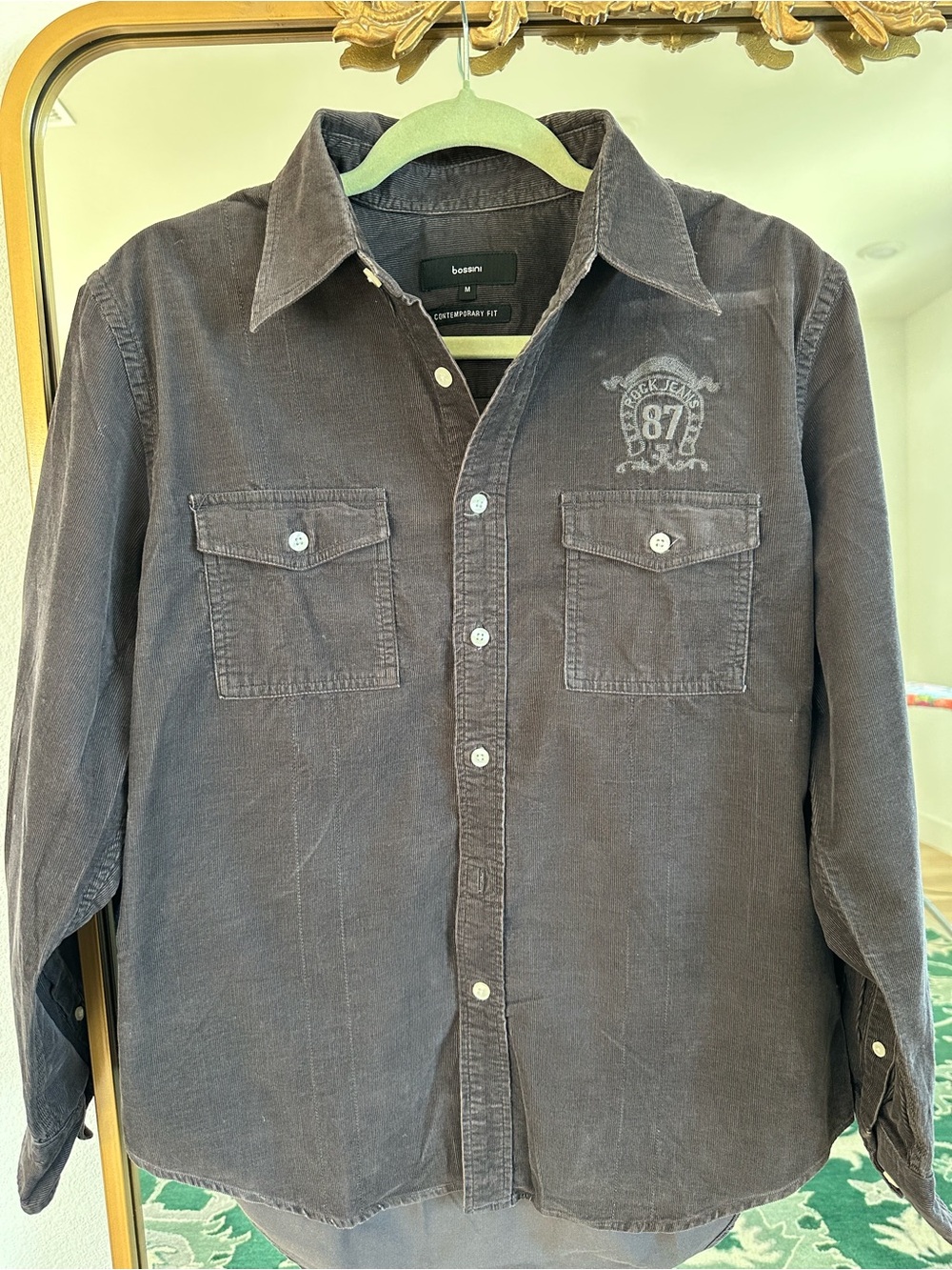 Bossini Contemporary Fit Brown Corduroy Button-Down Shirt